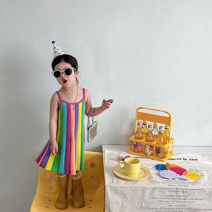 -キッズ カラフル ストライプ キャミソール ワンピース - mamahalo shop - ノースリーブワンピース -  べビー服 - 子供服 - 男の子 - 女の子