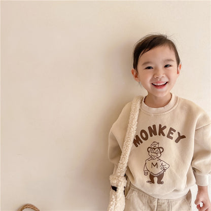 -キッズ さる モンキー 裏フリース スウェット トレーナー トップス - mamahalo shop - トレーナー・フーディ -  べビー服 - 子供服 - 男の子 - 女の子