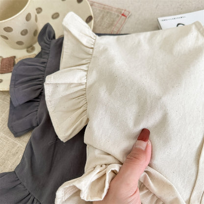 -キッズ ラッフル フリル  ピンタック ブラウス トップス - mamahalo shop - 半袖シャツ・ブラウス -  べビー服 - 子供服 - 男の子 - 女の子