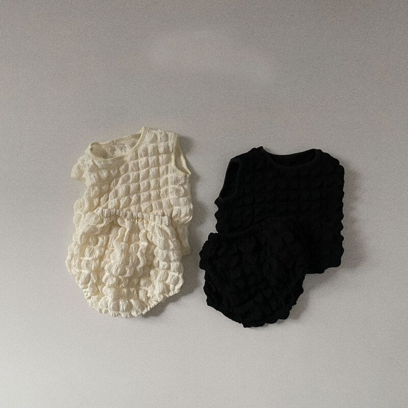 -ベビー セットアップ ポップコーン ノースリーブ トップス ブルマパンツ【mh0000851】 - mamahalo shop - ノースリーブセットアップ -  べビー服 - 子供服 - 男の子 - 女の子