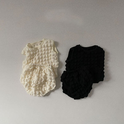 -ベビー セットアップ ポップコーン ノースリーブ トップス ブルマパンツ【mh0000851】 - mamahalo shop - ノースリーブセットアップ -  べビー服 - 子供服 - 男の子 - 女の子