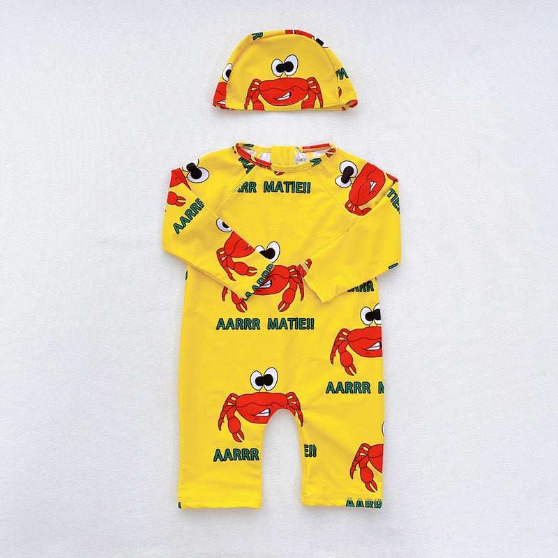 -キッズ 水着 長袖 ラッシュガード 帽子 セット スイムウェア【mh0001893】 - mamahalo shop - ベビー用水着 -  べビー服 - 子供服 - 男の子 - 女の子