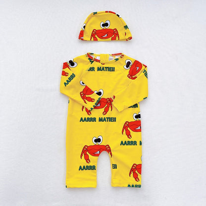 -キッズ 水着 長袖 ラッシュガード 帽子 セット スイムウェア【mh0001893】 - mamahalo shop - ベビー用水着 -  べビー服 - 子供服 - 男の子 - 女の子