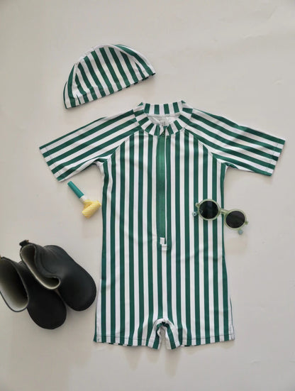 -キッズ ボーイズ 水着 セット 長袖 トップス パンツ ラッシュガード スイムウェア 帽子 セット【mh0001541】 - mamahalo shop - ベビー用水着 -  べビー服 - 子供服 - 男の子 - 女の子