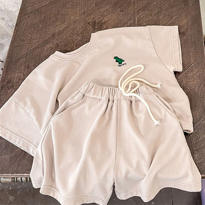 -キッズ ダイナソー 恐竜 ワンポイント セットアップ 半袖 Tシャツ ハーフパンツ【mh0000881】 - mamahalo shop - 半袖セットアップ -  べビー服 - 子供服 - 男の子 - 女の子