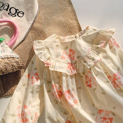 -キッズ フラワー フリル 長袖 ワンピース - mamahalo shop - 長袖ワンピース -  べビー服 - 子供服 - 男の子 - 女の子