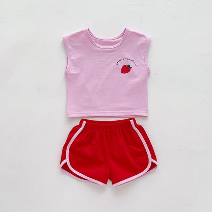 -ベビー カラフル フルーツ セットアップ タンクトップ ショートパンツ トラックパンツ【mh0001657】 - mamahalo shop - ノースリーブセットアップ -  べビー服 - 子供服 - 男の子 - 女の子