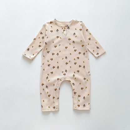 -ベビー 長袖 プリント ロンパース ジャンプスーツ 車 くるま フラワー - mamahalo shop - 長袖ロンパース -  べビー服 - 子供服 - 男の子 - 女の子