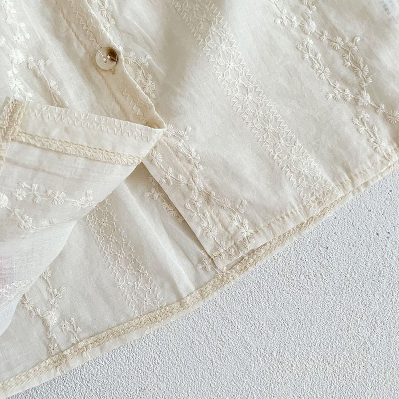 -☺︎ ベビー セットアップ フラワー 刺繍 レース 半袖 ブラウス ブルマ - mamahalo shop - 半袖セットアップ -  べビー服 - 子供服 - 男の子 - 女の子