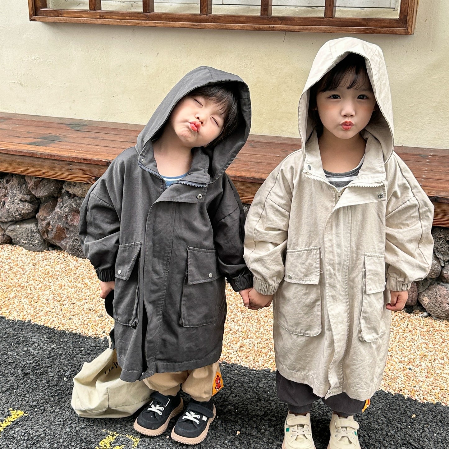 -キッズ ロング フーディ アウター ジャケット ジャンパー モッズコート - mamahalo shop - ロングコート -  べビー服 - 子供服 - 男の子 - 女の子