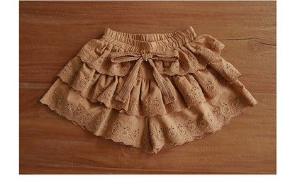 -キッズ レース 透け感 フリル ショートパンツ 半袖 Tシャツ ブラウス トップス - mamahalo shop - ハーフパンツ・ショートパンツ -  べビー服 - 子供服 - 男の子 - 女の子