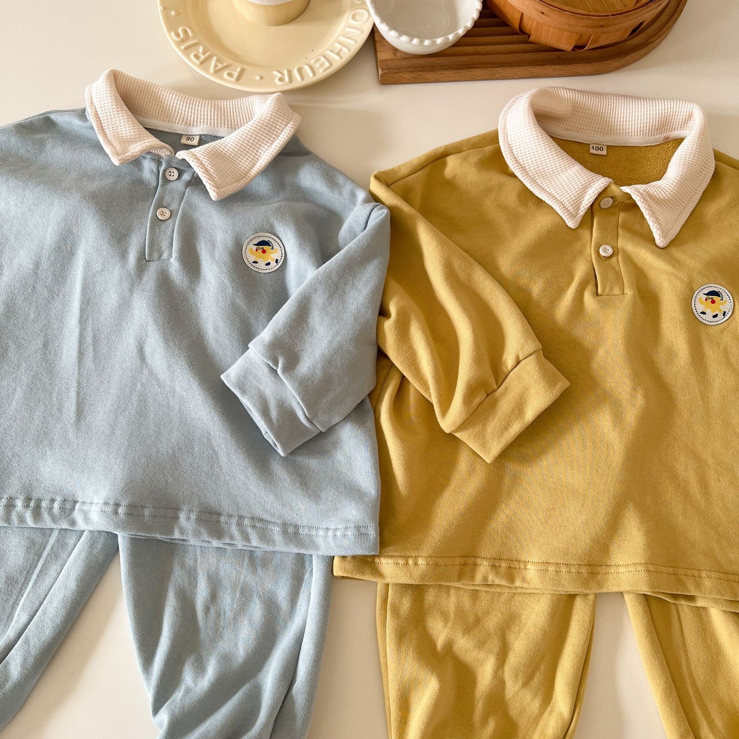 -キッズ セットアップ 長袖 ポロ襟 トップス パンツ - mamahalo shop - 長袖セットアップ -  べビー服 - 子供服 - 男の子 - 女の子