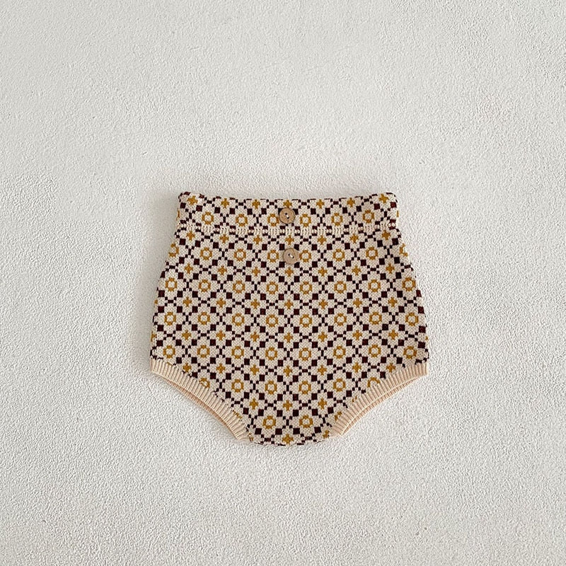 -ベビー レトロフラワー ニット 長袖 カーディガン ジャケット ブルマ パンツ - mamahalo shop - カーディガン・パーカー -  べビー服 - 子供服 - 男の子 - 女の子