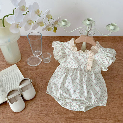 -ベビー チェック フリルスリーブ 半袖 ロンパース ガールズ【mh0002192】 - mamahalo shop - 半袖ロンパース -  べビー服 - 子供服 - 男の子 - 女の子