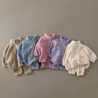 -☺︎ ベビー フリース セットアップ ハーフジップ トップス パンツ - mamahalo shop - 長袖セットアップ -  べビー服 - 子供服 - 男の子 - 女の子