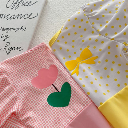 -キッズ 水着 ワンピース リボン チューリップ 帽子 セット スイムウェア【mh0001892】 - mamahalo shop - ベビー用水着 -  べビー服 - 子供服 - 男の子 - 女の子