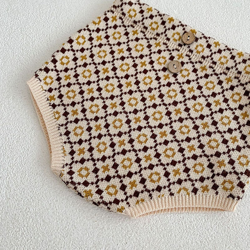 -ベビー レトロフラワー ニット 長袖 カーディガン ジャケット ブルマ パンツ - mamahalo shop - カーディガン・パーカー -  べビー服 - 子供服 - 男の子 - 女の子