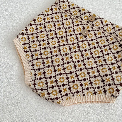 -ベビー レトロフラワー ニット 長袖 カーディガン ジャケット ブルマ パンツ - mamahalo shop - カーディガン・パーカー -  べビー服 - 子供服 - 男の子 - 女の子