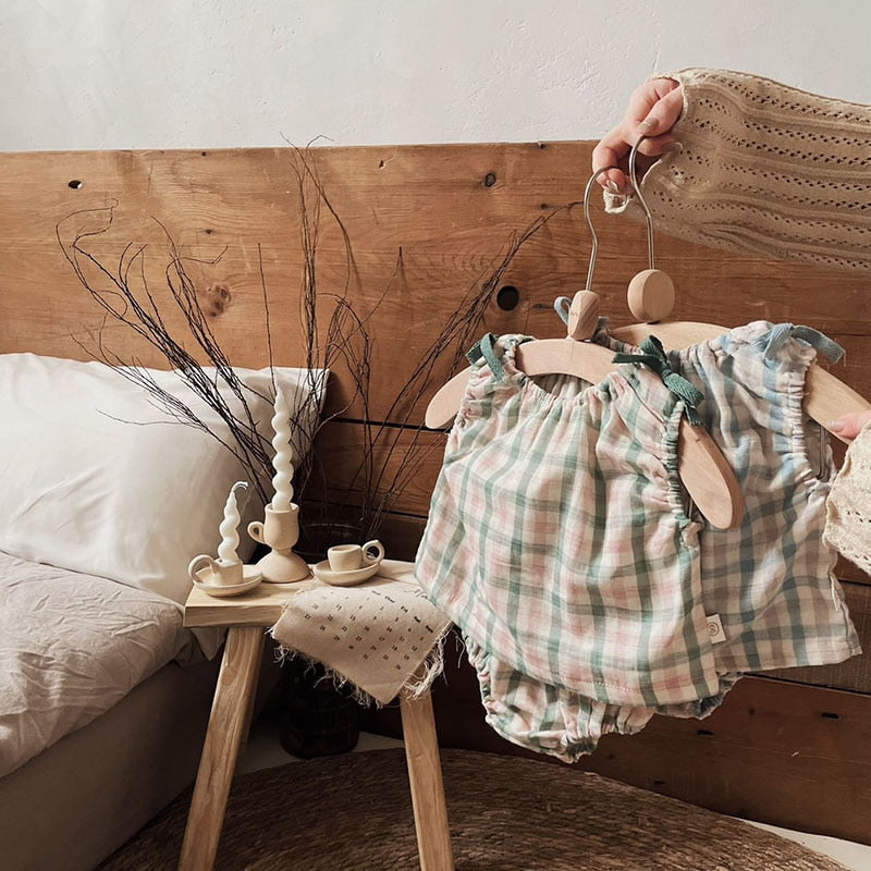 -ベビー チェック セットアップ ノースリーブ ブラウス ブルマパンツ【mh0001839】 - mamahalo shop - ノースリーブセットアップ -  べビー服 - 子供服 - 男の子 - 女の子