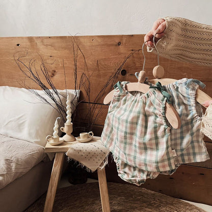 -ベビー チェック セットアップ ノースリーブ ブラウス ブルマパンツ【mh0001839】 - mamahalo shop - ノースリーブセットアップ -  べビー服 - 子供服 - 男の子 - 女の子