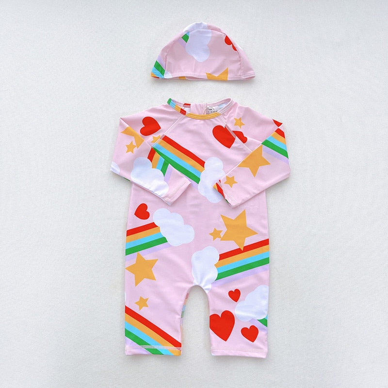 -キッズ 水着 長袖 ラッシュガード 帽子 セット スイムウェア【mh0001893】 - mamahalo shop - ベビー用水着 -  べビー服 - 子供服 - 男の子 - 女の子