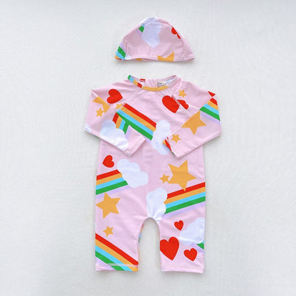 -キッズ 水着 長袖 ラッシュガード 帽子 セット スイムウェア【mh0001893】 - mamahalo shop - ベビー用水着 -  べビー服 - 子供服 - 男の子 - 女の子