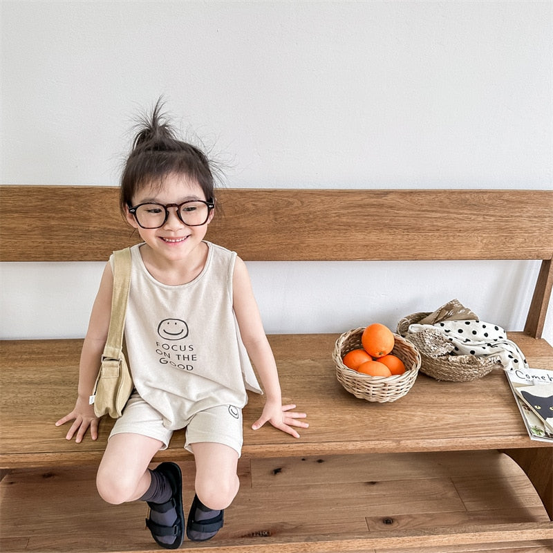 -キッズ スマイル セットアップ タンクトップ ショート レギンスパンツ【mh0001805】 - mamahalo shop - ノースリーブセットアップ -  べビー服 - 子供服 - 男の子 - 女の子