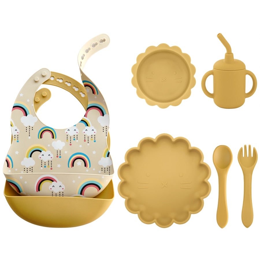 -6個セット シリコン セット ベビー ビブ 吸盤 ボウル カップ トレーニング スプーン フォーク - mamahalo shop - ベビーキッズ食器 -  べビー服 - 子供服 - 男の子 - 女の子