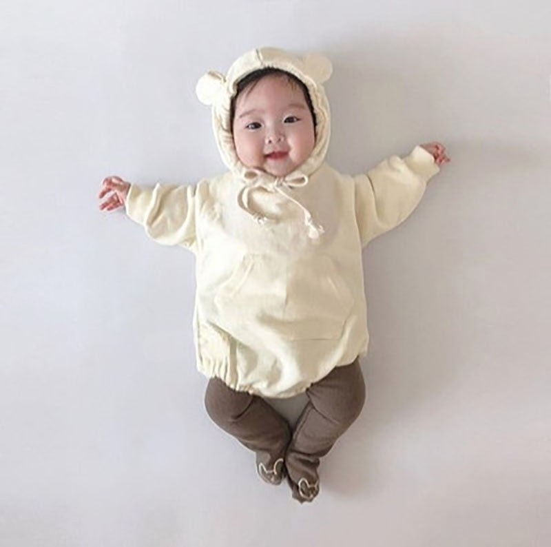 -ベビー くま耳 フーディ 長袖 ロンパース - mamahalo shop - 長袖ロンパース -  べビー服 - 子供服 - 男の子 - 女の子