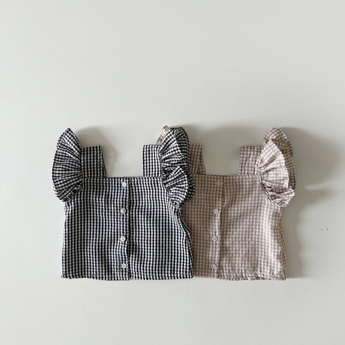 -キッズ セットアップ チェック フリル タンクトップ トップス ショートパンツ【mh0001253】 - mamahalo shop - ノースリーブセットアップ -  べビー服 - 子供服 - 男の子 - 女の子