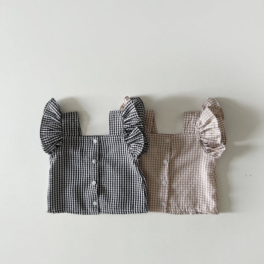 -キッズ セットアップ チェック フリル タンクトップ トップス ショートパンツ【mh0001253】 - mamahalo shop - ノースリーブセットアップ -  べビー服 - 子供服 - 男の子 - 女の子