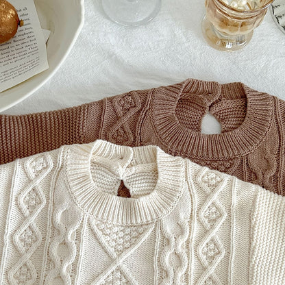 -☺︎ ベビー アランニット ケーブル編み 長袖 スカート ワンピース ロンパース - mamahalo shop - 長袖ロンパース -  べビー服 - 子供服 - 男の子 - 女の子