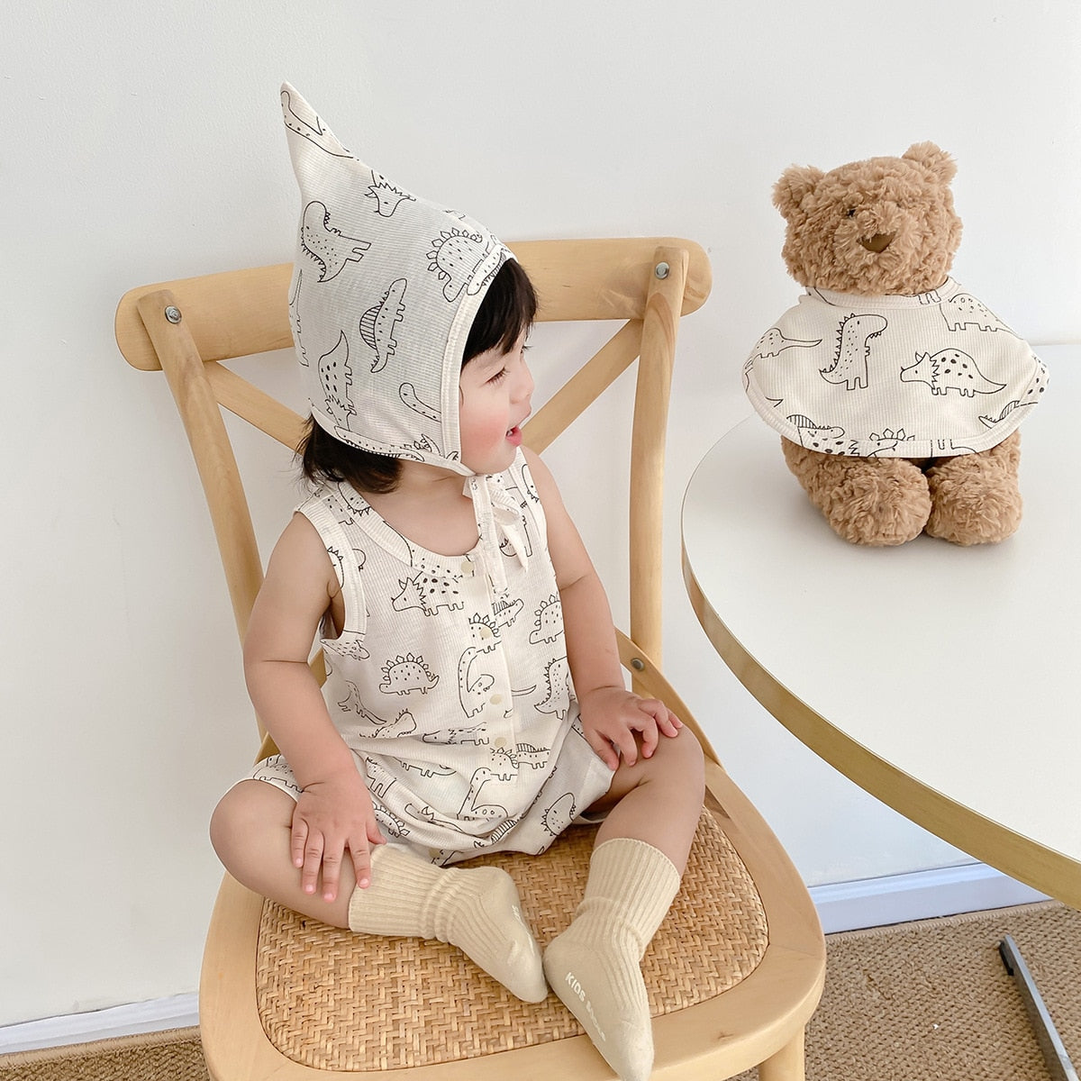 -ベビー ワッフル プリント ボンネット 帽子 フラワー 車 くるま 恐竜 ダイナソー - mamahalo shop - ベビー用帽子 -  べビー服 - 子供服 - 男の子 - 女の子