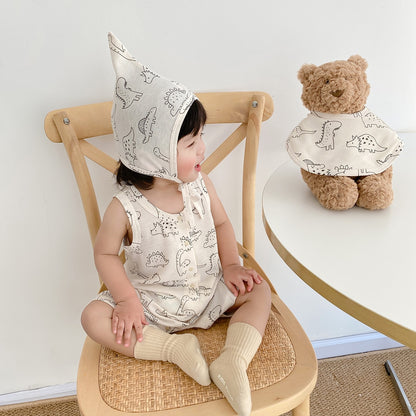 -ベビー ワッフル プリント ボンネット 帽子 フラワー 車 くるま 恐竜 ダイナソー - mamahalo shop - ベビー用帽子 -  べビー服 - 子供服 - 男の子 - 女の子