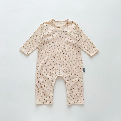 -ベビー 長袖 プリント ロンパース ジャンプスーツ 車 くるま フラワー - mamahalo shop - 長袖ロンパース -  べビー服 - 子供服 - 男の子 - 女の子