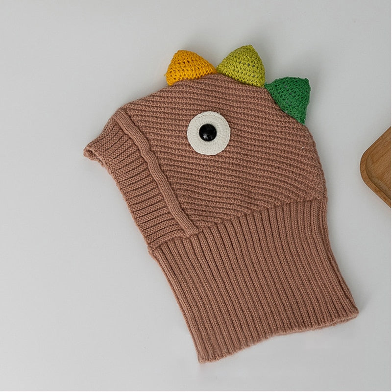-キッズ ニット ダイナソー 恐竜 フーディ フード ケープ スカーフ キャップ 帽子 - mamahalo shop - ベビー用帽子 -  べビー服 - 子供服 - 男の子 - 女の子
