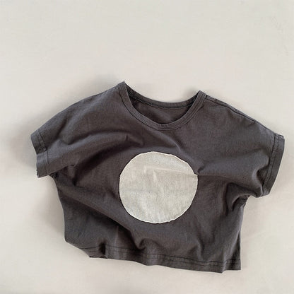 -キッズ まる サークル パッチワーク 半袖 ルーズ Tシャツ - mamahalo shop - 半袖Tシャツ -  べビー服 - 子供服 - 男の子 - 女の子