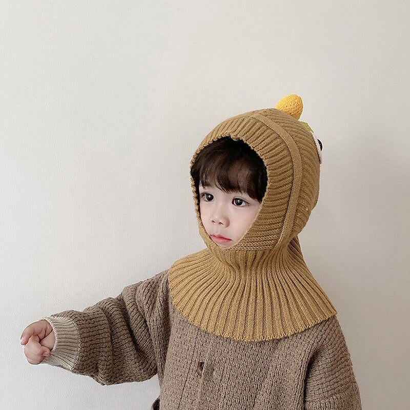 -キッズ ニット ダイナソー 恐竜 フーディ フード ケープ スカーフ キャップ 帽子 - mamahalo shop - ベビー用帽子 -  べビー服 - 子供服 - 男の子 - 女の子