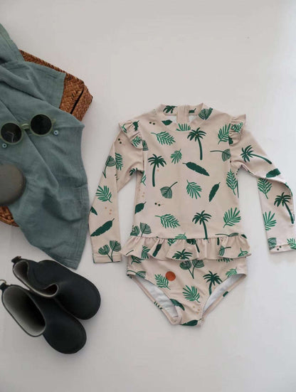 -キッズ ガールズ 女の子 ワンピース 水着 スイムウェア ラッシュガード 帽子 セット【mh0001414】 - mamahalo shop - ベビー用水着 -  べビー服 - 子供服 - 男の子 - 女の子