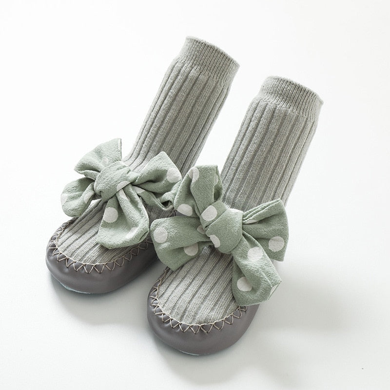 -ベビー みずたま リボン ルームシューズ ソックス 靴下 ファーストシューズ 室内ばき - mamahalo shop - ベビー用靴下・タイツ -  べビー服 - 子供服 - 男の子 - 女の子