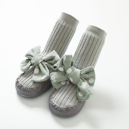 -ベビー みずたま リボン ルームシューズ ソックス 靴下 ファーストシューズ 室内ばき - mamahalo shop - ベビー用靴下・タイツ -  べビー服 - 子供服 - 男の子 - 女の子