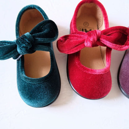 -ベビー キッズ ベロア リボン ストラップ シューズ フラット バレエシューズ【mh0001076】 - mamahalo shop - ベビー用靴 -  べビー服 - 子供服 - 男の子 - 女の子