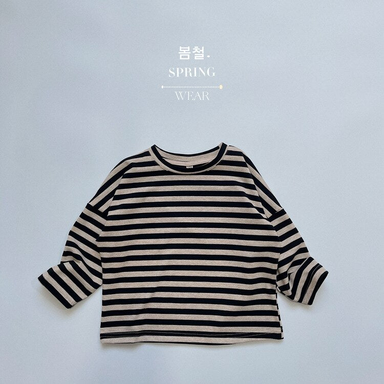 -キッズ ボーダー ベーシック 長袖 Tシャツ トップス【mh0001233】 - mamahalo shop - 長袖Tシャツ -  べビー服 - 子供服 - 男の子 - 女の子