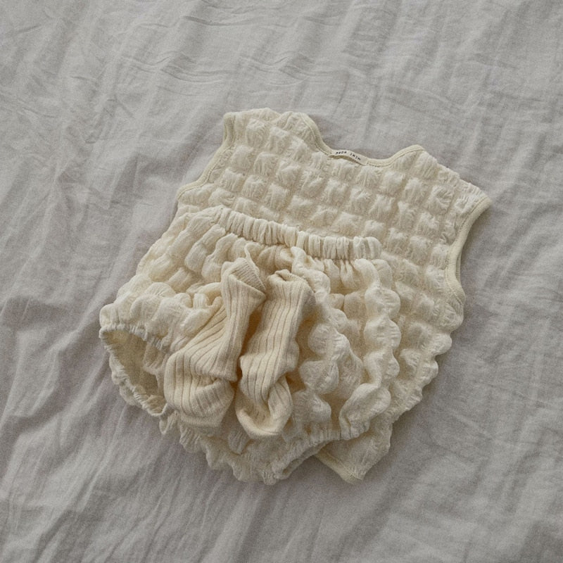 -ベビー セットアップ ポップコーン ノースリーブ トップス ブルマパンツ【mh0000851】 - mamahalo shop - ノースリーブセットアップ -  べビー服 - 子供服 - 男の子 - 女の子