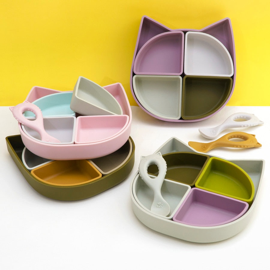 -# ベビー セット シリコン プレート トレーニング スプーン 食器  ネコ【mh0001583】 - mamahalo shop - ベビーキッズ食器 -  べビー服 - 子供服 - 男の子 - 女の子