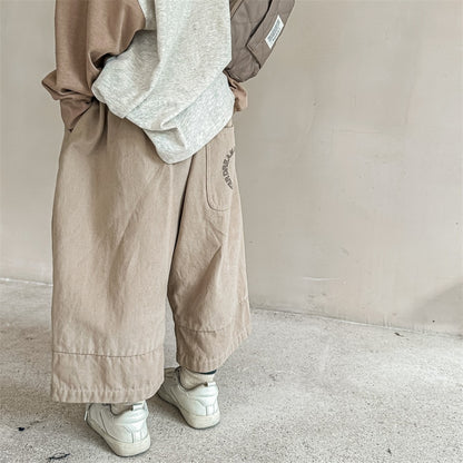 -キッズ ポケット レターロゴ ルーズ ワイド パンツ ズボン - mamahalo shop - ロングパンツ・スウェットパンツ -  べビー服 - 子供服 - 男の子 - 女の子