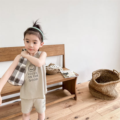 -キッズ スマイル セットアップ タンクトップ ショート レギンスパンツ【mh0001805】 - mamahalo shop - ノースリーブセットアップ -  べビー服 - 子供服 - 男の子 - 女の子