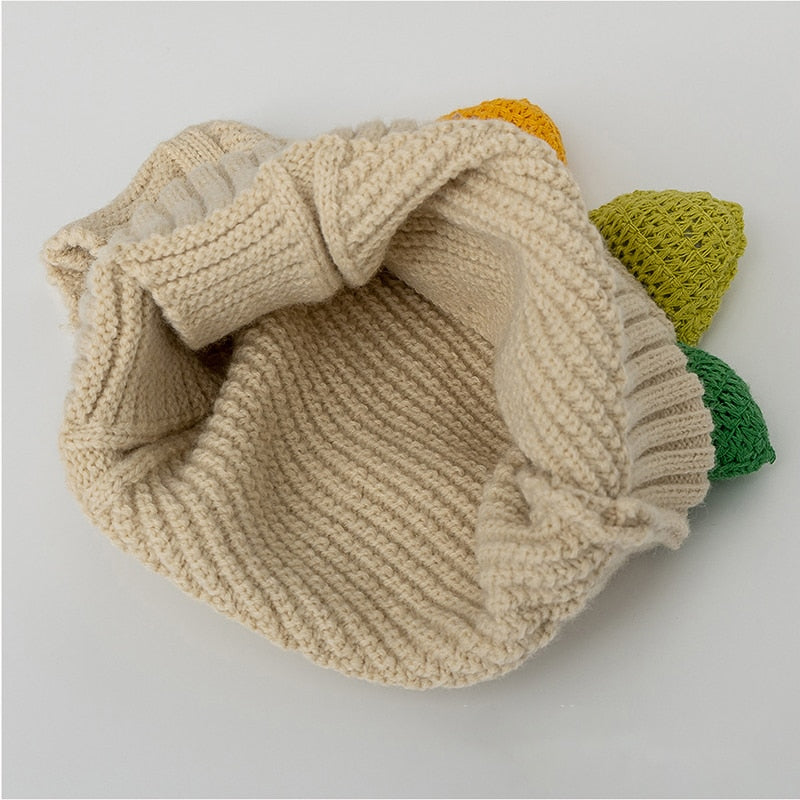 -キッズ ニット ダイナソー 恐竜 フーディ フード ケープ スカーフ キャップ 帽子 - mamahalo shop - ベビー用帽子 -  べビー服 - 子供服 - 男の子 - 女の子