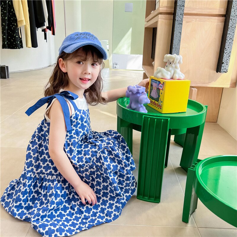 -キッズ 幾何学 フラワー リボン キャミソール ワンピース【mh0000885】 - mamahalo shop - タンクトップ・キャミソール・ノースリーブトップス -  べビー服 - 子供服 - 男の子 - 女の子