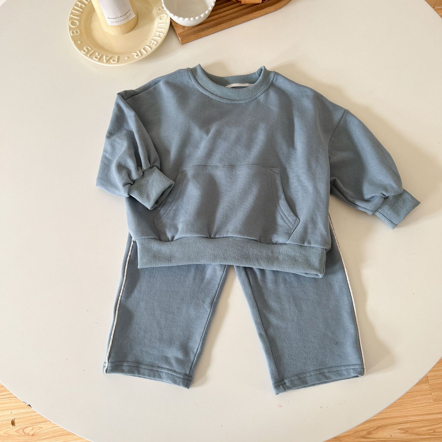 -キッズ セットアップ スウェット ポケット トレーナー トップス サイドライン パンツ - mamahalo shop - 長袖セットアップ -  べビー服 - 子供服 - 男の子 - 女の子